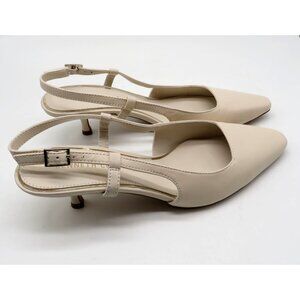 Kenneth Cole Martha Beige Slingback Kitten Heel Pointed Toe Shoes Size 9 NWOB